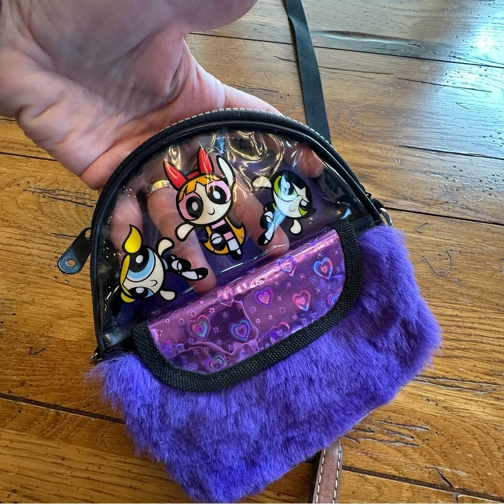 Vintage Purple Fuzzy Powerpuff Girls Crossbody Bag